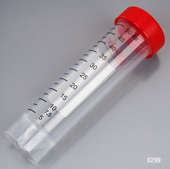 DIAMOND MAX Centrifuge Tube, 50mL, Attached Red Flat Top Screw Cap, PP, Printed Graduations, STERILE, Self-Standing, Certified, 500-pk
