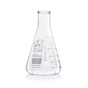 500mL Erlenmeyer Flask, Globe Glass, Narrow Mouth, 36-Case