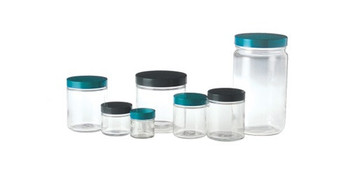 8oz (240ml) Clear Straight Sided Round with 70-400 Green Thermoset F217 & PTFE Lined Cap attached, 24-Case