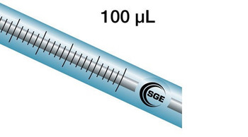 100 μL fixed Luer Lock syringe with GT plunger and plunger stop, each