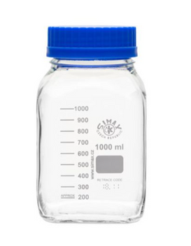 Media Storage Bottle, Wide Mouth, GL 80, Clear, Square, 1,000mL, 10-pk