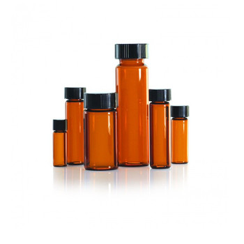 WHEATON Lab File Sample Vials, 40mL Standard Vials With Caps Attached, Amber, PTFE / 14B Rubber Septa, 72-pk
