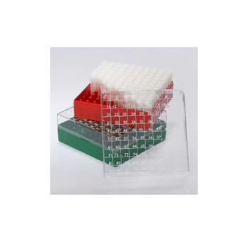 BioBOX 100, for internal thread only 1.0mL and 2.0mL CryoCLEAR Vials, Polycarbonate (PC), Holds 100 vials (10x10 format), Printed Lid, Pack Includes a CryoClear Vial Picker, White, 5-pk