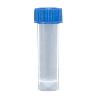 Transport Tube, 5mL, with Separate Blue Screw Cap, PP, Conical Bottom, Self-Standing, Graduated, 1000-cs