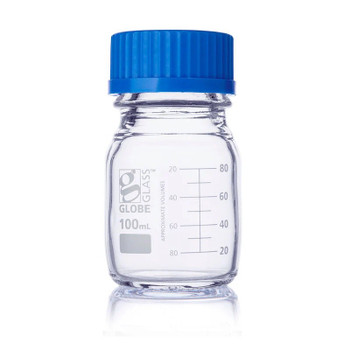 100mL Clear Media Bottle, Globe Glass, 20-cs