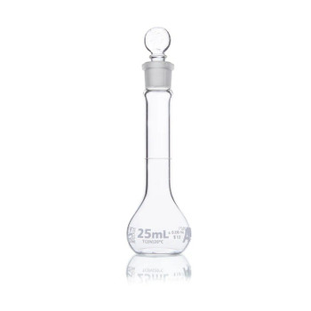 25mL Volumetric Flask, Globe Glass, Class A, Wide Mouth, 12-cs