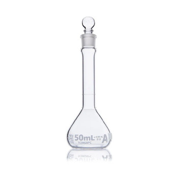 50mL Volumetric Flask, Globe Glass, Class A, Wide Mouth, 12-cs