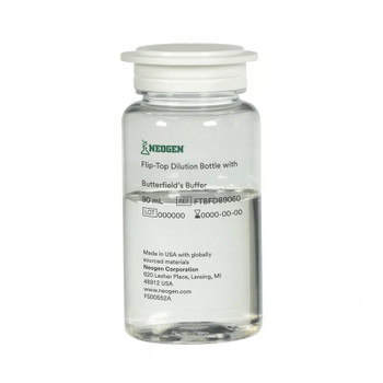 Neogen Flip-Top Dilution Bottle w/ Butterfield's Buffer, 90mL Fill, 60-cs