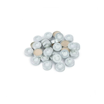 20mm Aluminum Crimp Caps, PTFE/Silicone, Silver, 100-pk