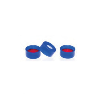 11mm Blue Snap Cap, Red PTFE/White Silicone Septa, 100-pk