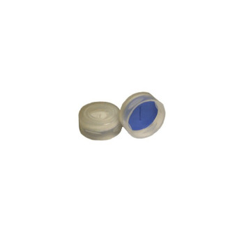 11mm Clear Snap Cap, White Silicone/Blue PTFE Septa, Pre-Slit, 100-pk