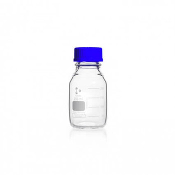 DURAN® Original GL 45 Laboratory Bottle, clear, with screw cap and pouring ring, PP, blue, 250mL, 10-pk