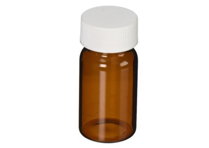 20mL Amber Vial, 24-400mm Solid Top White Polypropylene Closure, PTFE Lined, 72-pk