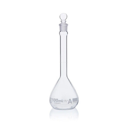 Volumetric Flask, Globe Glass, 100mL, Class A, 6-pk