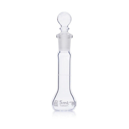 5mL Volumetric Flask, Globe Glass, Class A, Wide Mouth, 12-pk