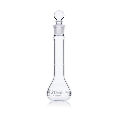 20mL Volumetric Flask, Globe Glass, Class A, Wide Mouth, 12-cs