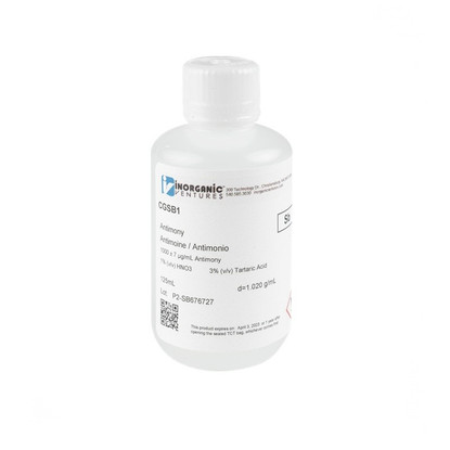 1000ppm Antimony for ICP, 1% v/v Nitric Acid / 3% v/v Tartaric Acid, 125mL