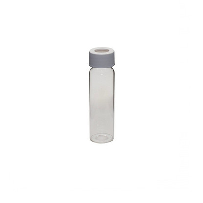 Precleaned - 40mL Clear Vial, 24-414mm Open Top White Polypropylene Closure, .125" PTFE/Silicone Lined, 72-pk