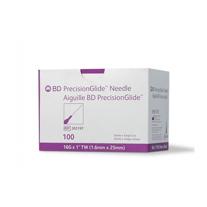 16G Purple PrecisionGlide Hypodermic Conventional Needle, 1in Bevel Point - Regular Wall, 1000-cs