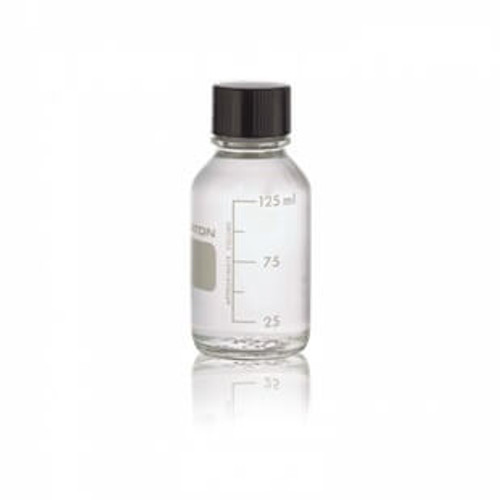 WHEATON® Media / Lab Bottle, PTFE Lined Phenolic Cap, Amber, 125mL, 48-pk