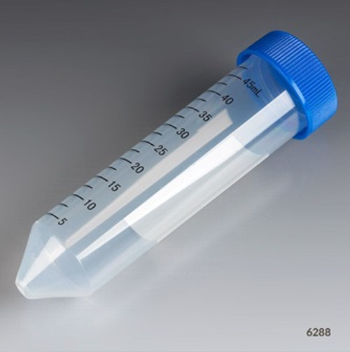 Centrifuge Tube, 50mL, Attached Blue Flat Top Screw Cap, PP, Printed Graduations, STERILE, 500-cs