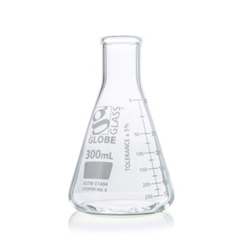 300mL Erlenmeyer Flask, Globe Glass, Narrow Mouth, 48-Case