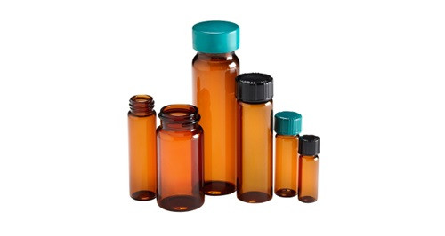15 x 45mm, 1 dram (4ml) Amber Borosilicate Glass Vial with 13-425 Green Thermoset F217 & PTFE Lined Cap attached, 144-Case