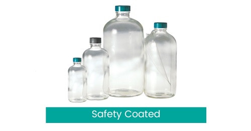 32oz (960ml) Safety Coated Clear Boston Round with 33-400 neck finish, bottle only, 30-Case