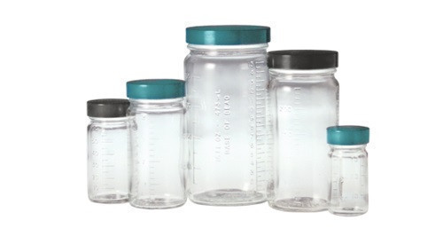 8oz (240ml) Clear Graduated Medium Round with 58-400 Green Thermoset F217 & PTFE Lined Cap attached, 24-Case