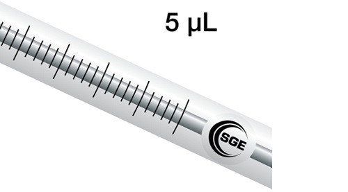 5 μL removable needle syringe with 5 cm 0.47 mm OD bevel tipped needle, each