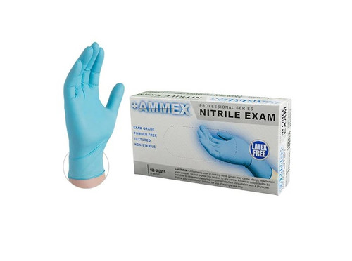 AMMEX 3mil Professional Blue Nitrile Exam Gloves, Powder Free, Large, 1000-cs (10 x 100-pk)