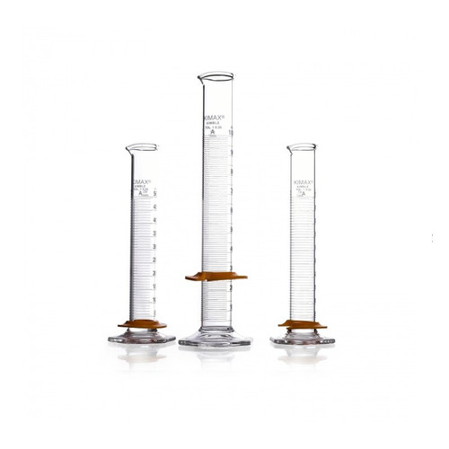 KIMBLE KIMAX Graduated Cylinders, Class A, with Single Scale and Bumper, 25mL, 6-pk