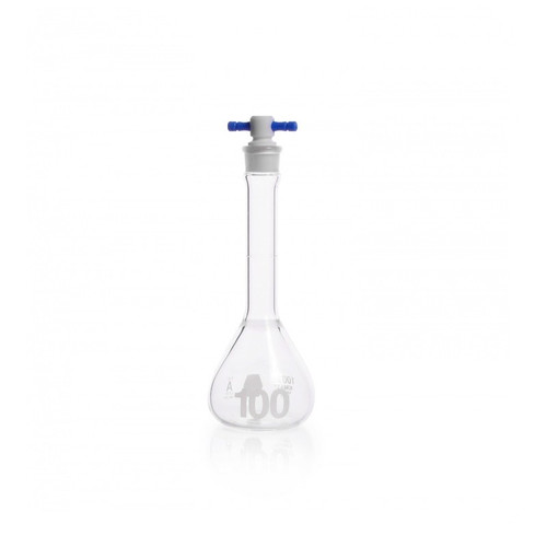 KIMBLE KIMAX Volumetric Flask, Class A, Heavy Duty, Wide-Mouth, Color Coded PTFE Stopper, 100 mL, 6-pk