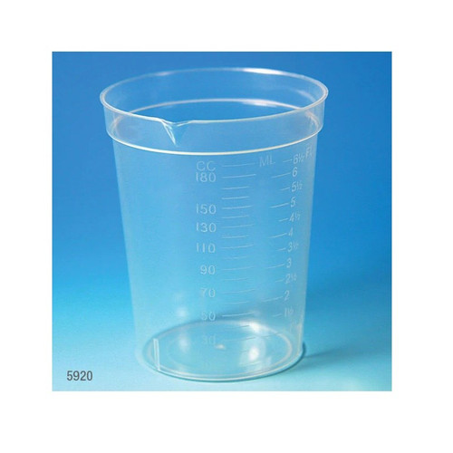 Specimen Container/Cup, 6.5oz, with Pour Spout, Polypropylene, Graduated, 500-cs