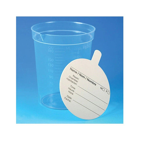 Specimen Container/Cup, 6.5oz, with Pour Spout, Polypropylene, Graduated, w/ Paper Lid, 500-cs