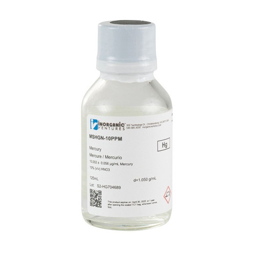 10µg/mL Mercury, 10% v/v Nitric Acid, 125mL