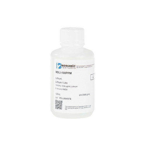 100 ppm (µg/mL) Lithium in 0.1% v/v Nitric Acid, 125mL