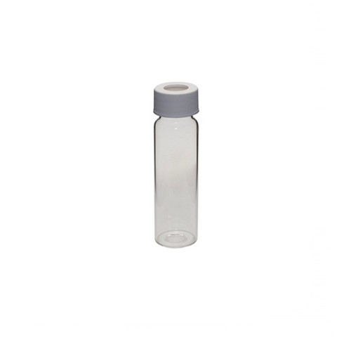 Precleaned - 40mL Clear Vial, 24-414mm Open Top White Polypropylene Closure, .125" PTFE/Silicone Lined, 72-pk
