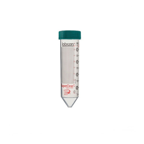 50mL SuperClear Centrifuge Tube, Conical, Flat Cap, Molded Elastomeric O-Ring, 20K RCF, 500-cs
