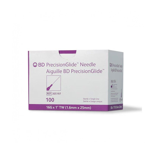 16G Purple PrecisionGlide Hypodermic Conventional Needle, 1in Bevel Point - Regular Wall, 1000-cs
