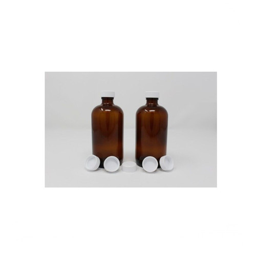 8oz Boston Round Amber Glass Bottles, Deactivated, Sulfuric Acid, 25-pk
