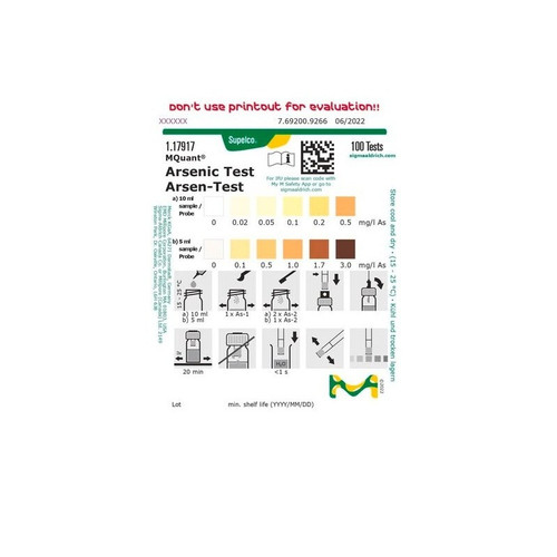 Arsenic Test Strips, Colorimetric, 0.02-3 mg/L (As), MQuant, 100-pk