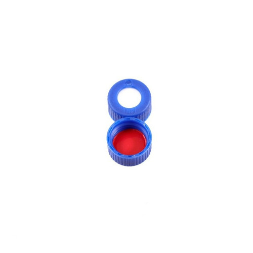 Thermo Scientific SureSTART 9mm Screw Caps, White Silicone/Red Polyimide, Blue, 100-pk