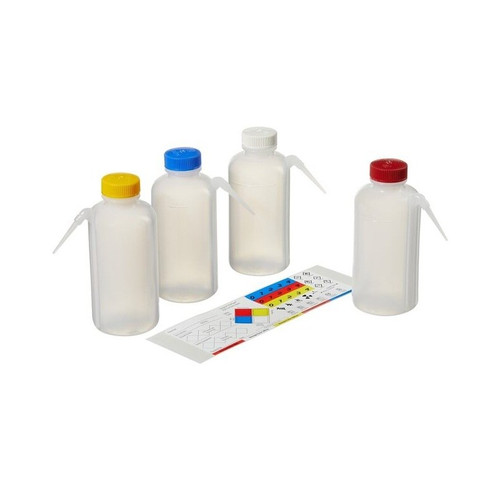 Nalgene Color-Coded Unitary LDPE 500mL Wash Bottles, Assorted (Red, White, Yellow, Blue), 16-cs