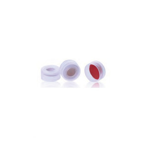 11mm Clear Snap Cap, Red PTFE/White Silicone Septa, 100-pk