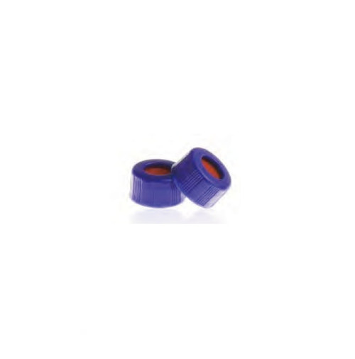 9mm Screw Closure, Clear PTFE/Natural Red Rubber, Blue, 100-pk