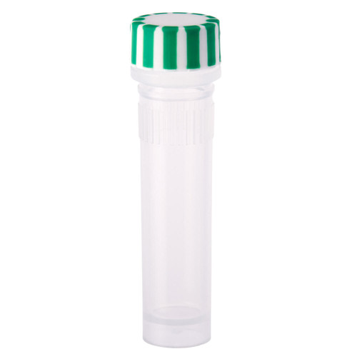 1.5mL Screw Top Micro Tube and Cap Assembly, Green Grip Cap With Integrated O-Ring, Self-Standing, Grip Band, Sterile, 500-Case