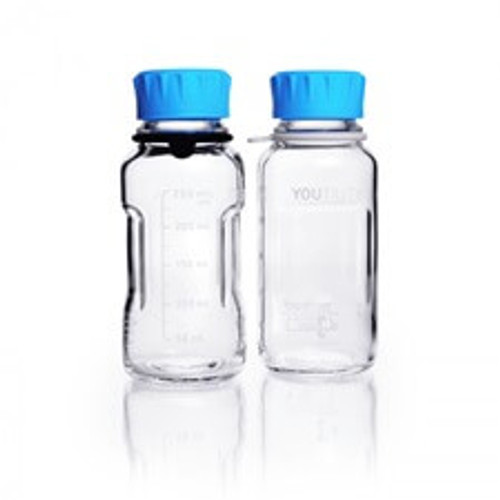 DURAN® YOUTILITY® Laboratory Bottle GL 45 Clear, with screw cap and pouring ring from PP, 250mL, 4-pk