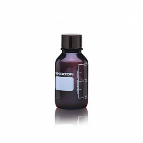 WHEATON® Media / Lab Bottle, PTFE Rubber Lined Phenolic Cap, Amber, 125mL, 48-pk