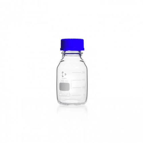 DURAN® Original GL 45 Laboratory Bottle, clear, with screw cap and pouring ring, PP, blue, 250mL, 10-pk